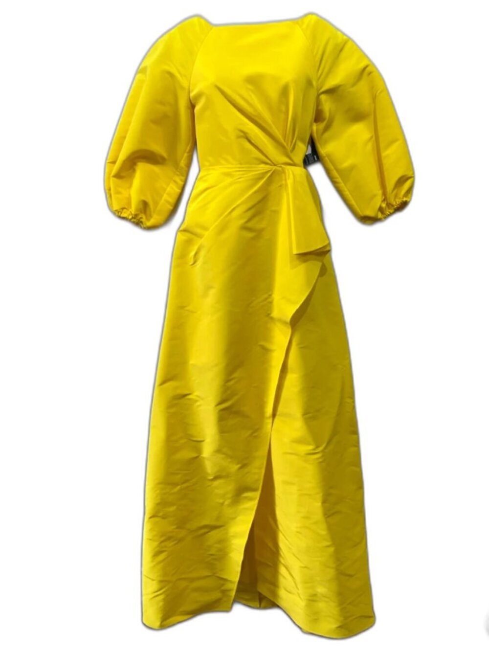 NWT Carolina Herrera Silk Sarong Gown Taxi Cab Yellow Puff Sleeve Maxi Dress Sz - Picture 7 of 13